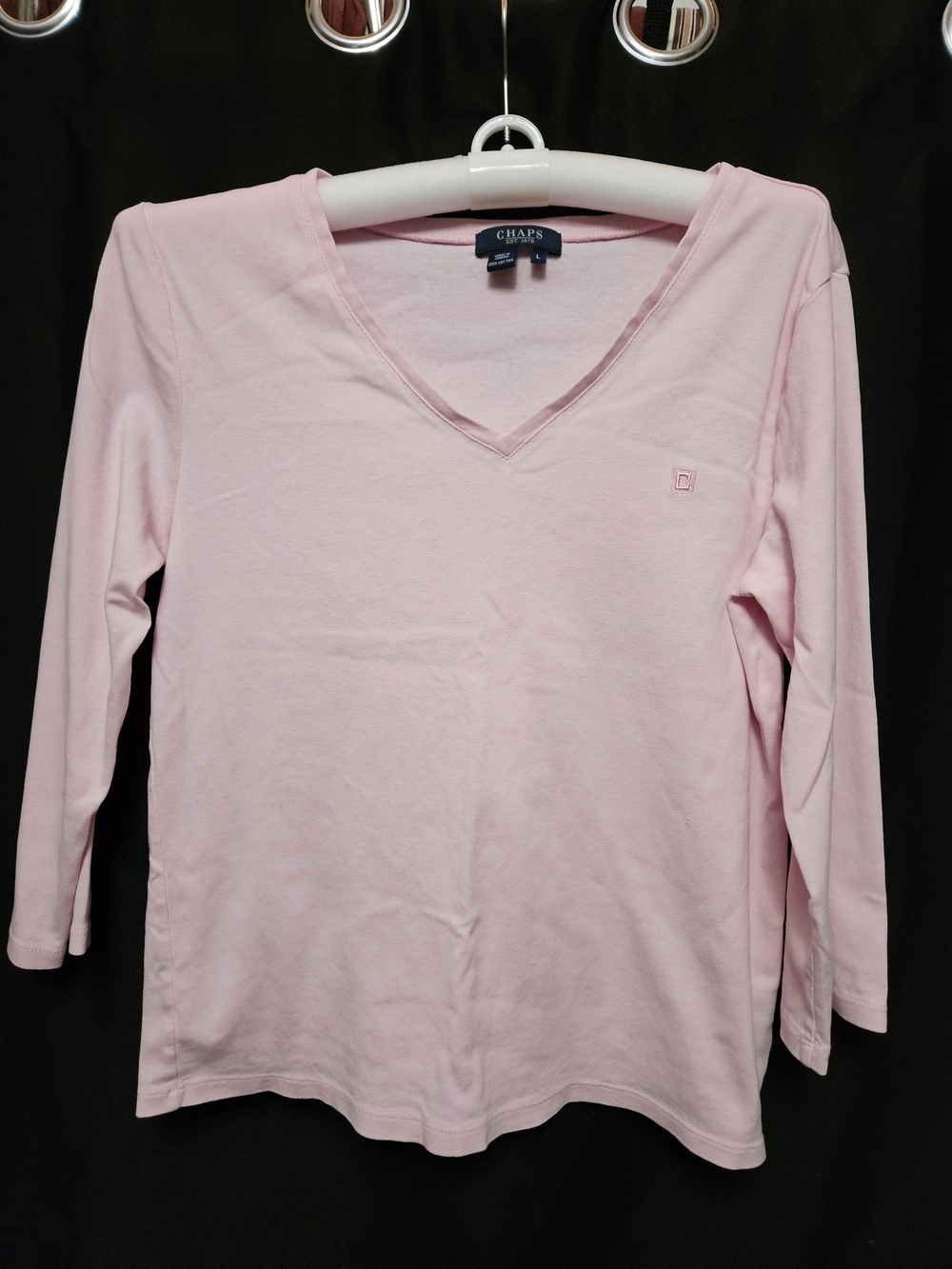 Chaps Women's Pink V-Neck Long Sleeve Top